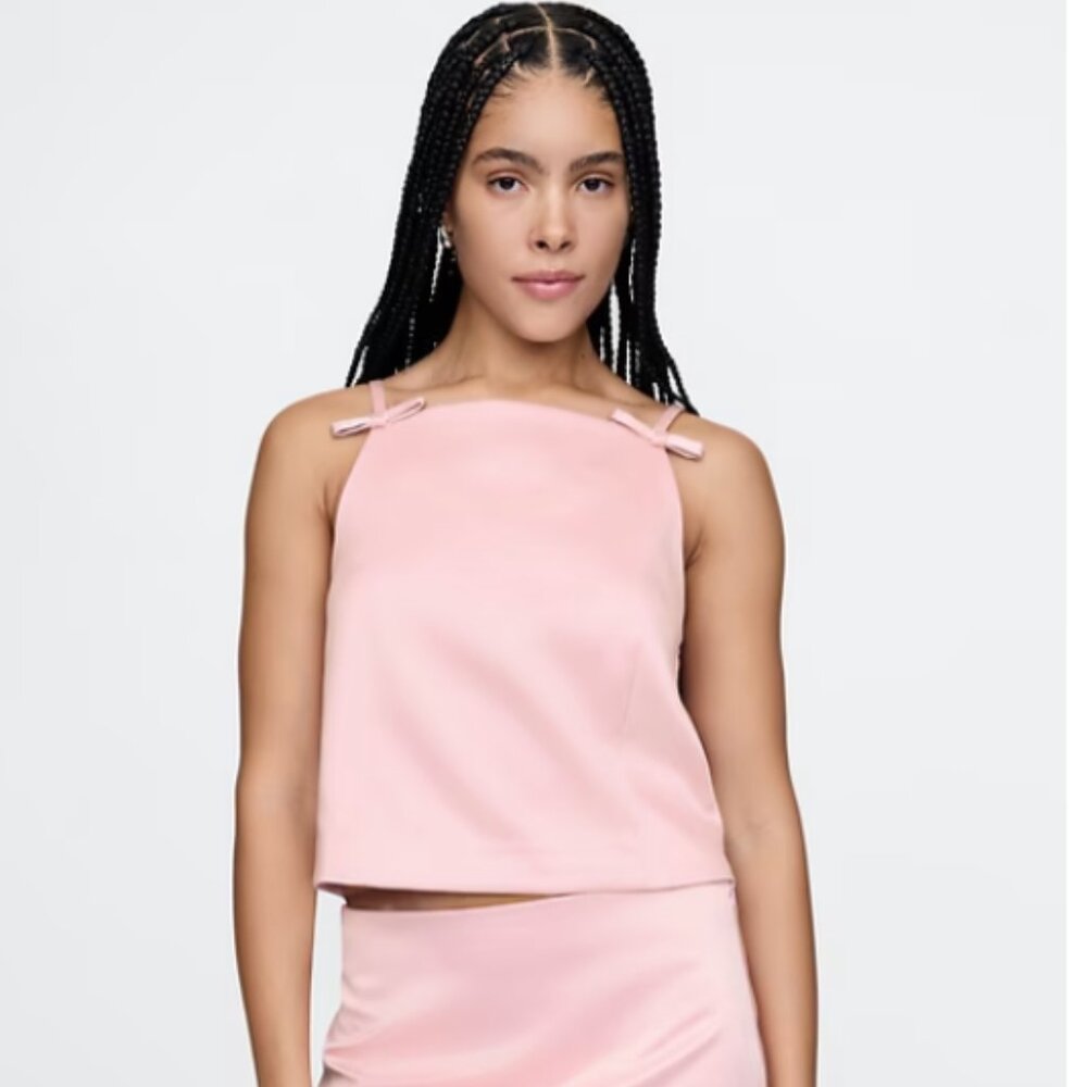 Gap Satin Square-Neck Bow Top Pink NWT